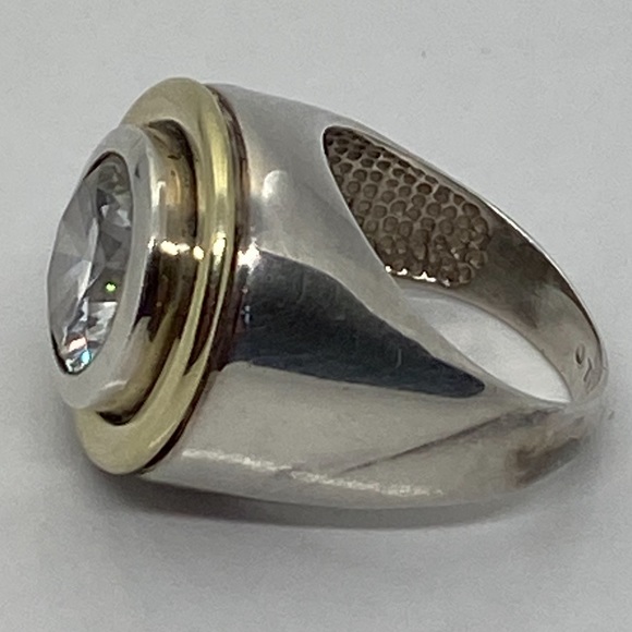 Charles Krypell Sterling Silver 14K Yellow Gold Round Crystal Ring - Picture 6 of 10